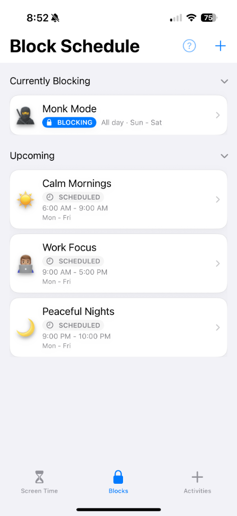Block Schedule Interface